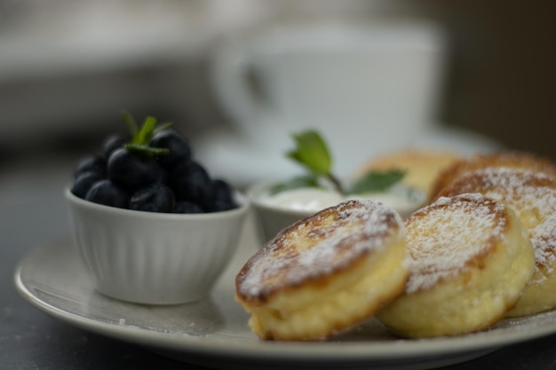 Heerlijke zelfgemaakte kaas pannenkoeken close-up