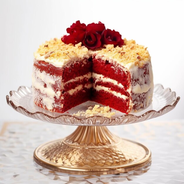 Foto heerlijke zelfgemaakte red velvet cake op witte achtergrond generatieve ai