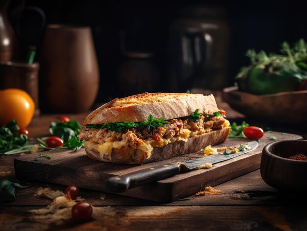 Heerlijke zelfgemaakte sandwich in generatieve ai in rustieke stijl