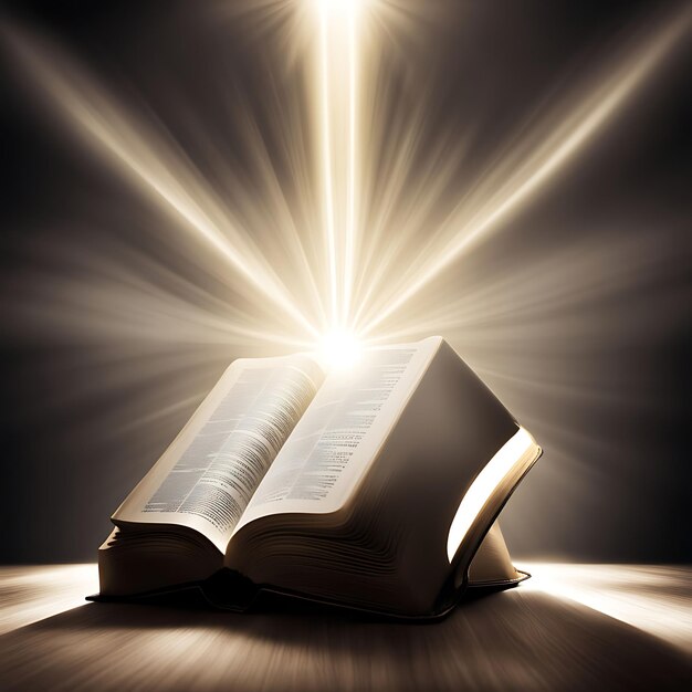 Foto heilige bijbel met stralen van licht komen