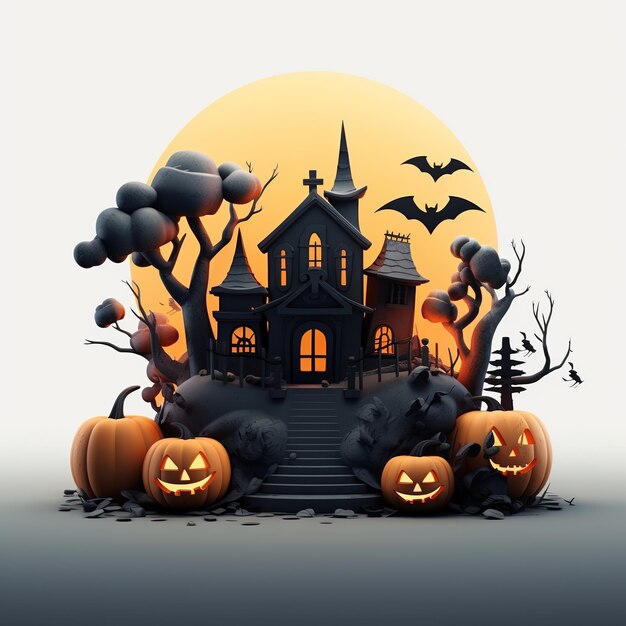 Heks Spookhuis Pompoenen Vleermuizen Halloween Vakantie Ontwerp Enge pompoen hoofd Generatieve Ai