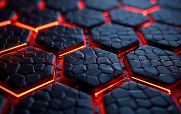 Foto heksagonaal patroon met rode neonlichten