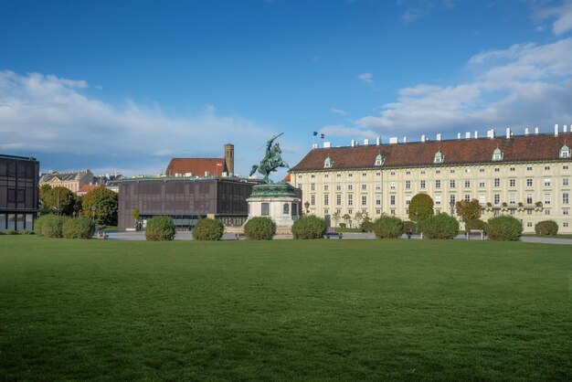 Heldenplatz square with archduke charles statue and hofburg palace vienna austria