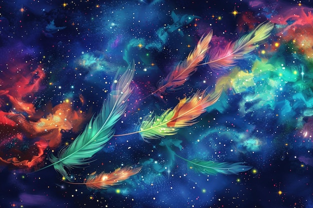 Helder abstracte kosmische achtergrond met hemelse veren