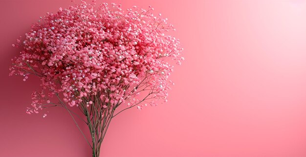 Helder bloemenboeket van gypsophila op een roze achtergrond feestelijke stemming AI gegenereerde afbeelding