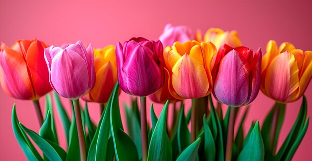 Helder bloemenboeket van tulpen feestelijke stemming ai gegenereerde afbeelding