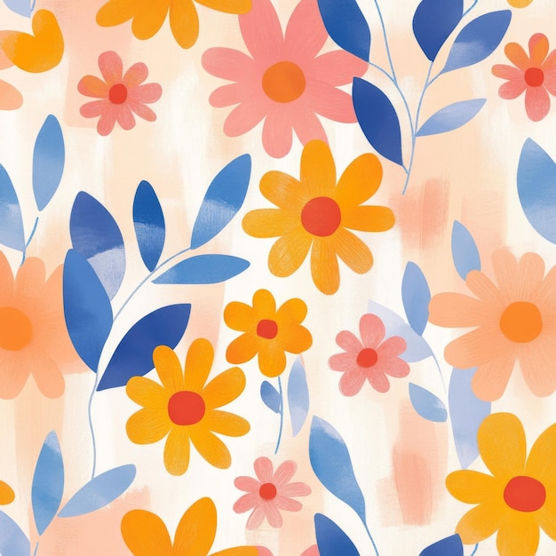 Helder bloemenpatroon met kleurrijke bloemen en bladeren