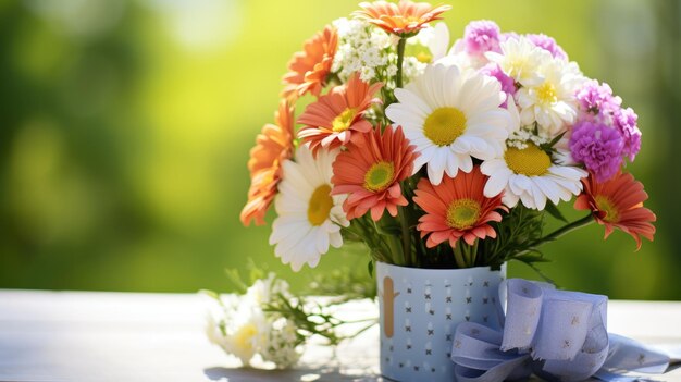 Helder boeket bloemen in een vaas.