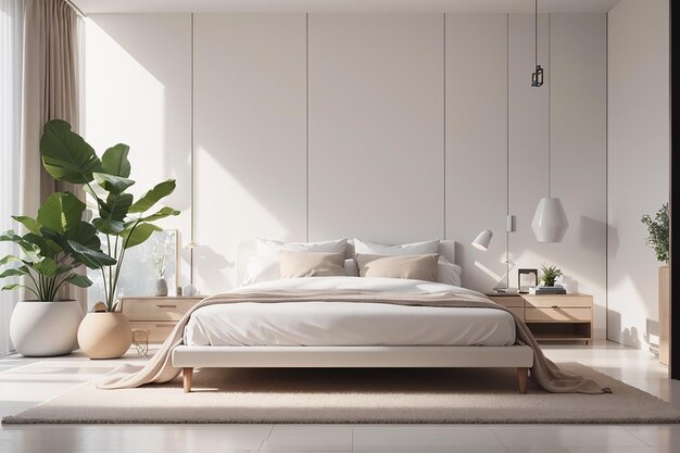Helder en schoon modern minimalistisch slaapkamerontwerp