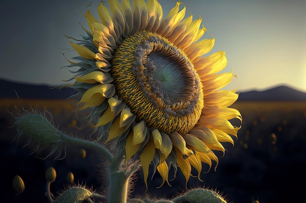 Helder gele zonnebloem in veld