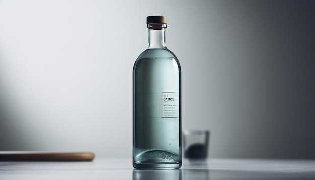 Helder gezuiverd water in een elegante glazen fles weerspiegelt versheid en gezondheid gegenereerd door AI