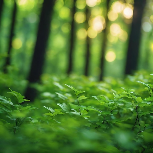 Foto helder gloeiende groene natuur achtergrond in de vorm van bokeh natuurlijke defocus kunst abstracte wazige tonen