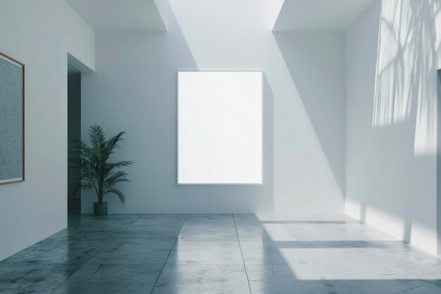 Helder interieur met een door de zon verlichte lege muurplakkaat een ideaal mockup voor kunstwerken of reclamebeelden