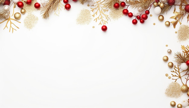 Foto helder kerstframe wit en rood en gouden kerstversieringen
