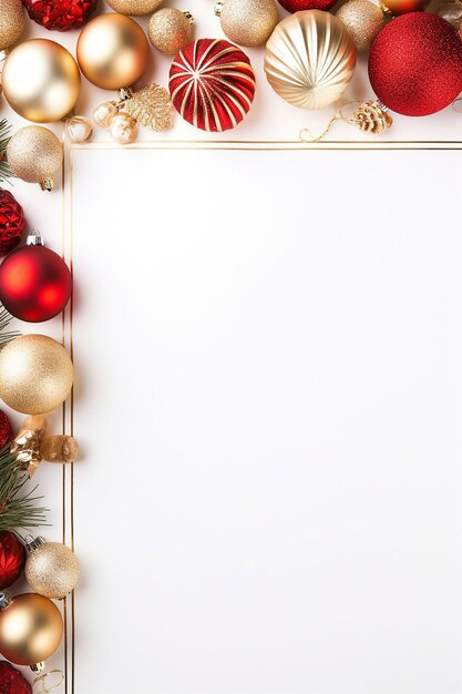 Foto helder kerstframe wit en rood en gouden kerstversieringen