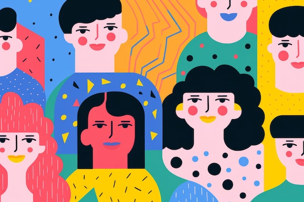 Helder kleurrijk portret van een team van diverse vrouwen samen