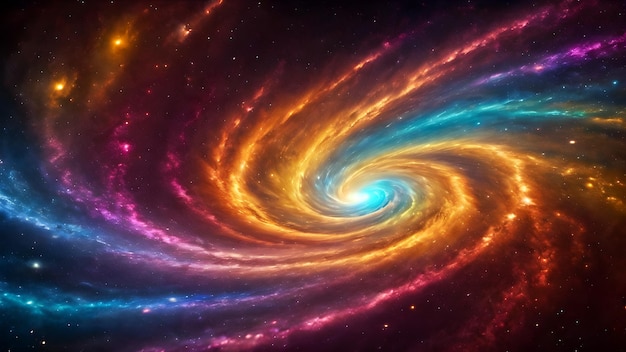 helder kleurrijk spiraalvormig sterrenstelsel van alle kleuren van de regenboog