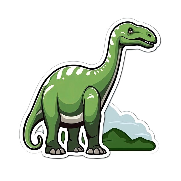 Foto helder logo met een apatosaurus-sticker op een witte achtergrond