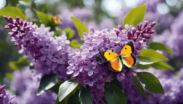 Foto helder oranje vlinder op lila bloemen