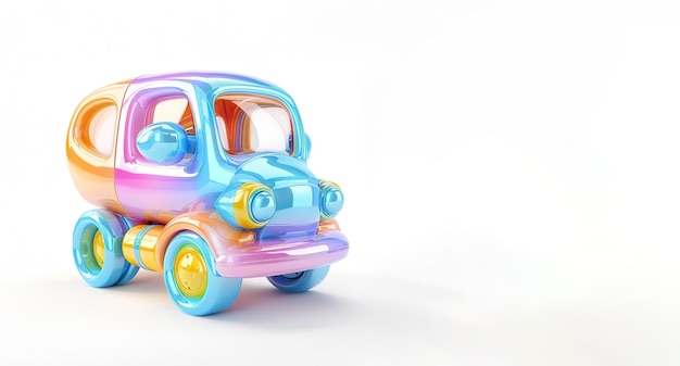 Helder regenboog speelgoed vrachtwagen in 3D-stijl Kopieer ruimte voor tekst