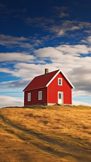 Helder rood huis in IJsland