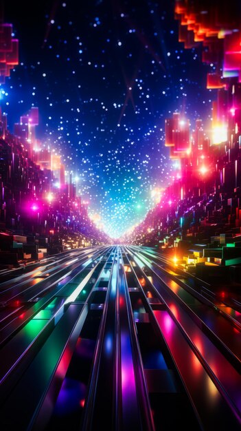 Helder verlichte stadsstraat in het midden van de nacht Generatieve AI