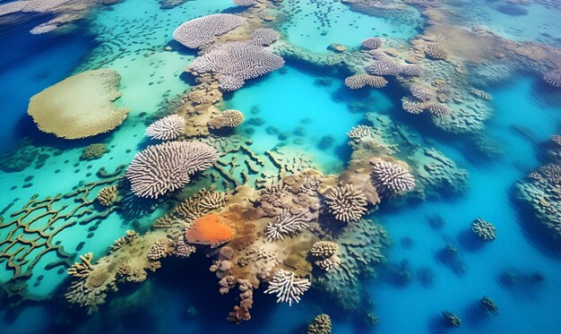 Foto helder zee koraalrif gezien van boven ai generatief ontwerp
