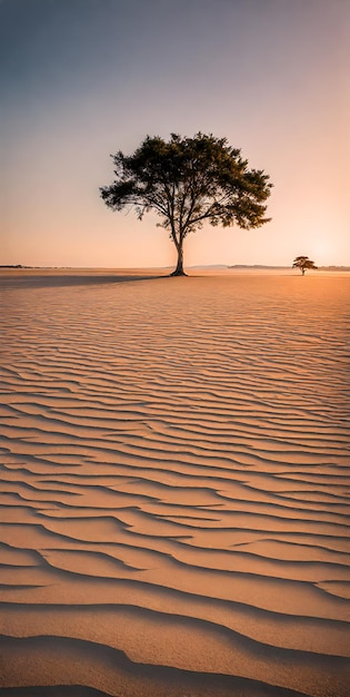 Helder zonlicht over serene landschap minimalistisch landschap met één boom