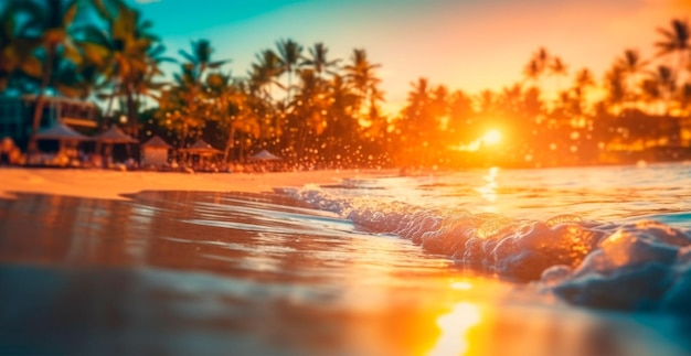 Helder zonnig strandvakantie concept op zee oceaantoerisme AI gegenereerd beeld