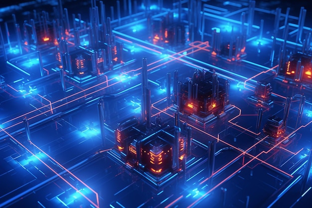 Foto helderblauwe geometrische ontwerp elektronisch circuit patroon achtergrond