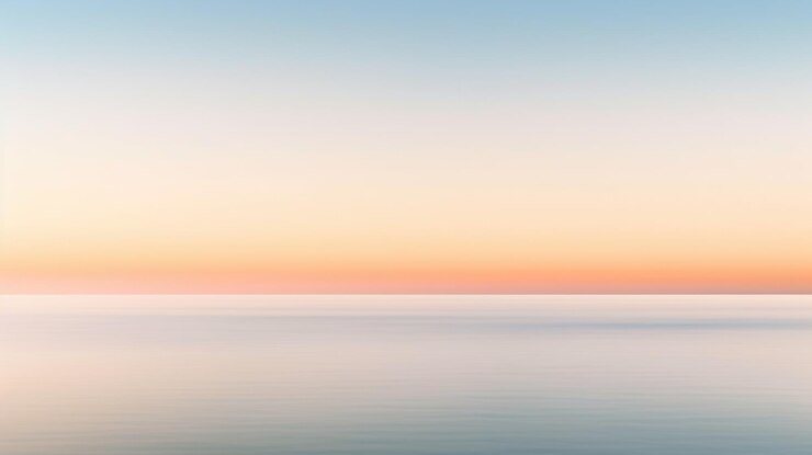 Foto helderblauwe hemelzonsondergang met gloeiende oranje blauwgroen kleurhorizon op kalme oceaanzeegezichtachtergrond pittoresk