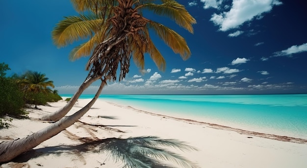 Helderblauwe lucht over een Caribisch strand