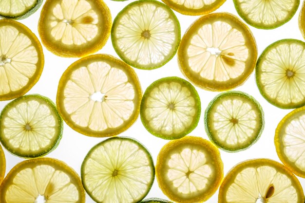 Heldere citrus limoen en citroen segmenten op wit