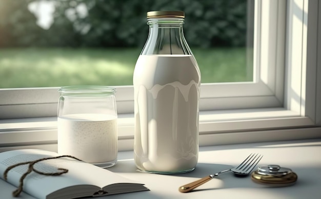 heldere glazen fles gevuld met melk voor mockup-foto