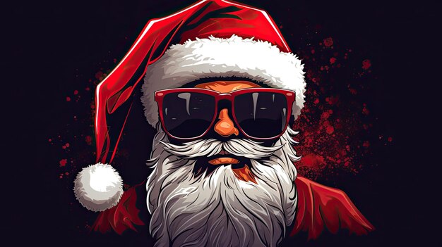 Heldere hipster Kerstman in zonnebril op een zwarte achtergrond Generatieve AI