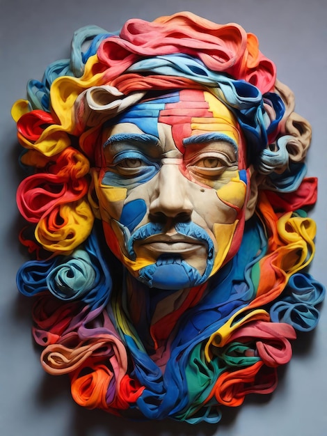 Heldere kunst een portret gemaakt van plasticine van verschillende tinten