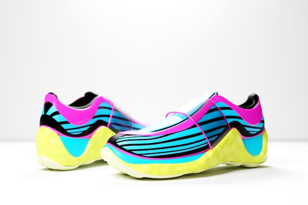Heldere sneakers met dierenprint op de zool Het concept van heldere modieuze sneakers 3D-rendering
