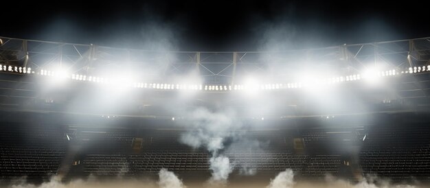 Heldere stadionverlichting Rookbommen lege donkere scène neonlicht