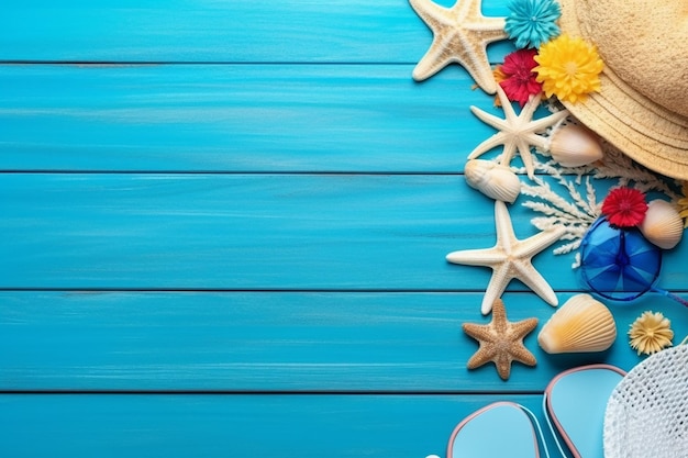 Foto heldere zomervakantie banner met strandaccessoires