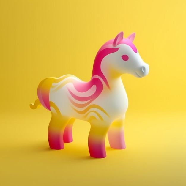 Heldergekleurd speelgoedpaard op gele achtergrond met kopieerruimte voor tekstgeneratieve ai