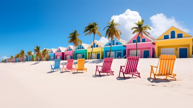 Foto heldergekleurde strandhutten langs de kust