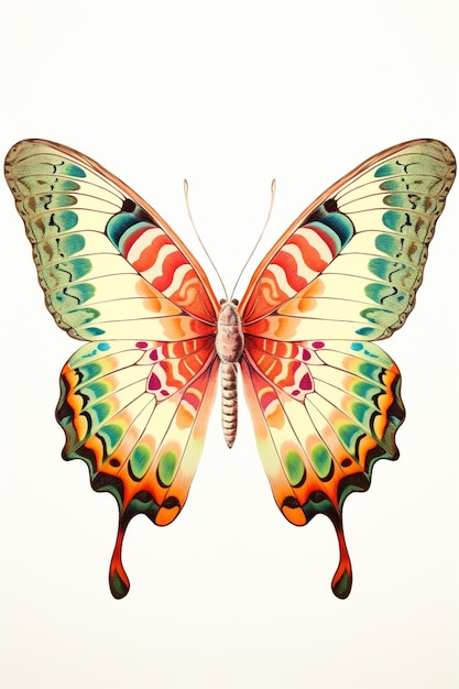heldergekleurde vlinder met een witte achtergrond generatieve ai