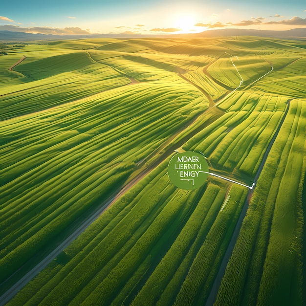 Heldergroene terrasvelden in de ochtend