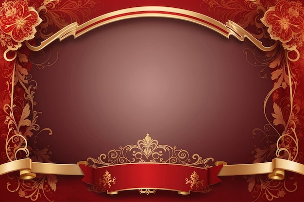 Helderrode banner met luxe gouden ornamenten en grote lege ruimte voor uw tekst en logo