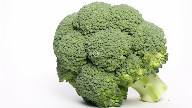 Hele kop van de verse rauwe broccoli op een witte achtergrond Generatieve AI