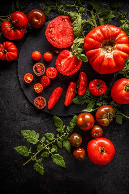 Hele rode tomaten en plakje tomaten