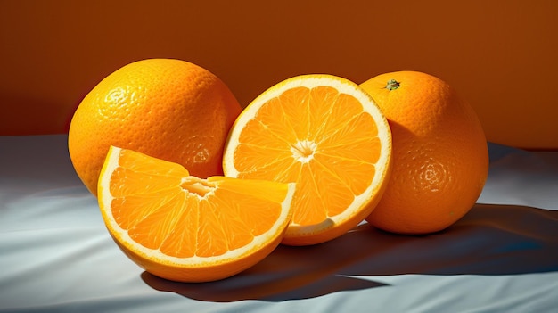 Hele verse sinaasappelfruit en vers schijfje sinaasappel