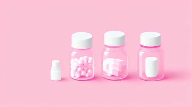 Helende Palet Tekening van Roze Pillen Tabletten en Witte Fles op een Serene Achtergrond