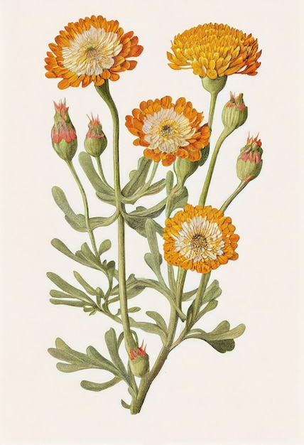 Helichrysum Everlasting Immortelle Strawflower 薬用植物 抽象的な生成 AI イラスト