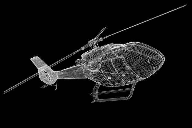 Helicopter, 3D model, body structure , wire model